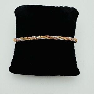 925 Italy Tri-Color Beaded Twist Sterling Bracelet Magnetic Clasp